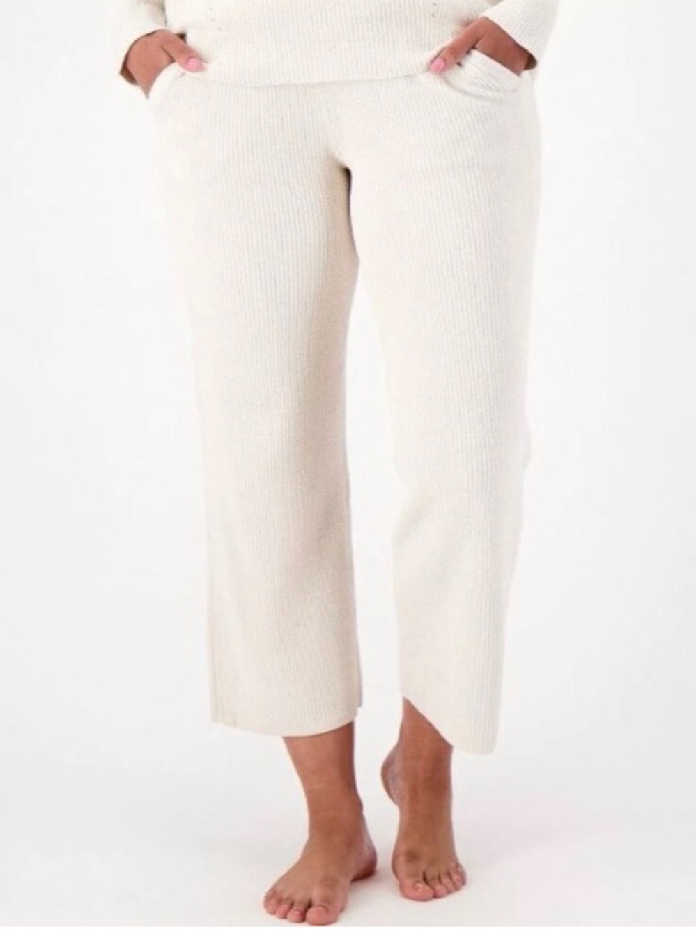 NWT Barefoot Dreams CozyChic Ultra Lite Ribbed Cropped Pants Size Large Almond